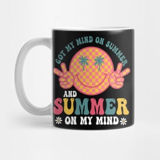 Groovy Happy Face Summer Vibes Got My Mind On Summer Teacher Mug